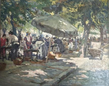 爱德华·杜克罗（1856-1936）《梧桐树荫下的普罗旺斯集市》（艾克斯的米拉波大道？）HST SB