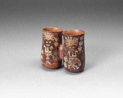 Vase à double-corps. Deux cylindres reliés, décoré