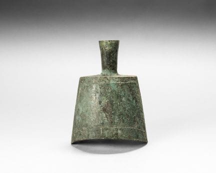 Bronze bell (zheng) with a green patina; the body 
