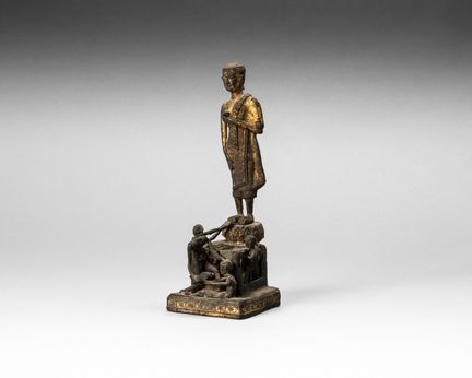Bronzegruppe mit Spuren von Goldlack: Der Mönch Ph