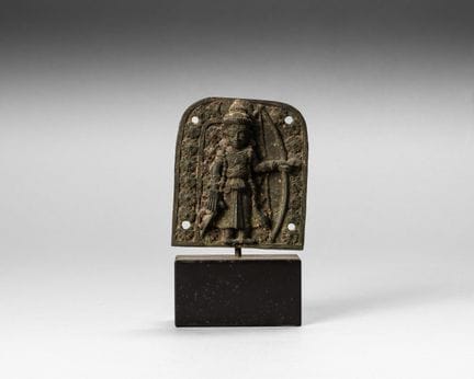 Ornamental bronze plaque depicting Rama standing a