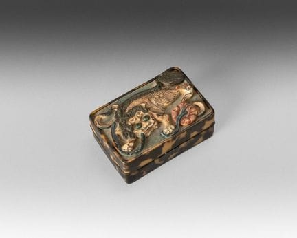 Small rectangular wooden box covered with tortoise