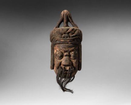 Decorative mask in the style of wooden Nuo masks d
