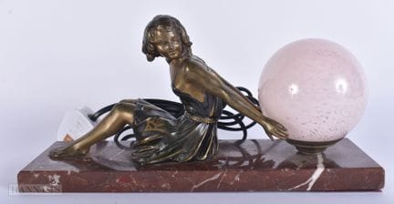 AN ART DECO SPELTER LAMP. 28.5 cm wide.