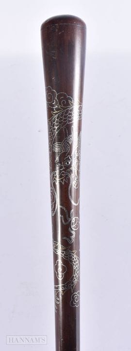 BASTÓN CHINO DEL SIGLO XIX DE MADERA MACIZA CON IN