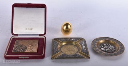 MIDDLE EASTERN SILVER INLAID DISHES etc. (4)