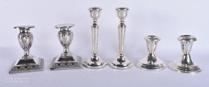 DREI PAARE SILBERNE KERZENHALTER. Insgesamt 1260 G