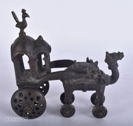 Bronze Camel & Carriage on Wheels Temple Toy / Inc