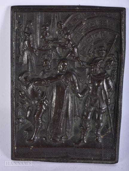 EINE FRÜHE EUROPÄISCHE BRONZE-RELIEFPLATTE MIT DER