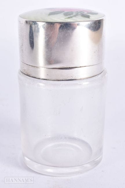 JARRÓN EDWARDIANO DE PLATA Y ESMALTE PARA TOCADOR,