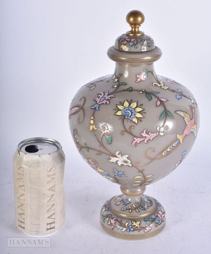 AN UNUSUALLY FINE VICTORIAN ENAMELLED GLASS VASE A