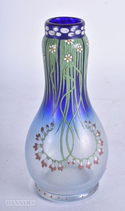 AN ART NOUVEAU ENAMELLED GLASS VASE by Fritz Hecke