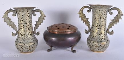 A PAIR OF ANTIQUE INDIAN RETICULATED VASES togethe