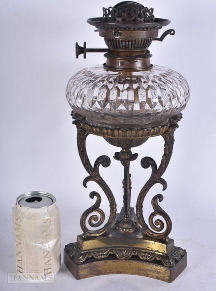 A LARGE EARLY 19TH CENTURY REGENCY BRONZE OIL LAMP