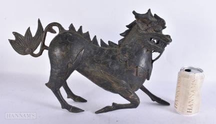 GRAN LEÓN BUDISTA CHINO-TIBETANO DE BRONCE DE LOS 
