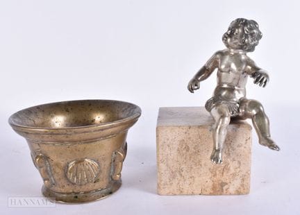 A 19TH CENTURY GRAND TOUR SILVERED BRONZE CHERUB t