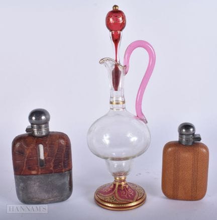 TWO VICTORIAN SILVER PLATED HIP FLASKS together wi