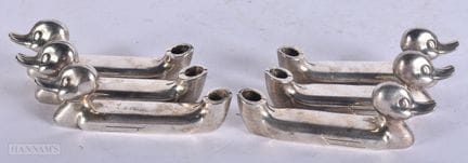 A SET OF FIVE ART DECO SILVER PLATED DUCK MENU HOL