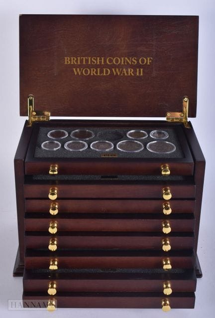 Collectors cabinet of British Coins Of World War I