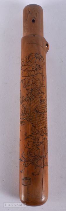 Estuche japonés de madera tallada del siglo XIX, d