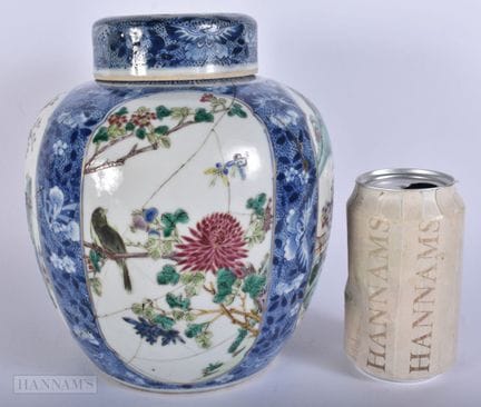 JARRA DE JENGIBRE CON TAPA DE PORCELANA AZUL Y BLA