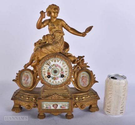 Reloj de sobremesa francés antiguo de metal dorado