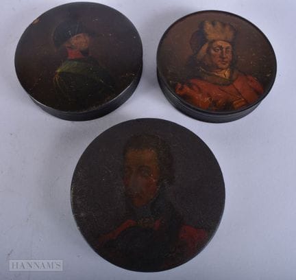 TRES CAJITAS DE TABACO DE PAPEL MACHÉ DE PRINCIPIO