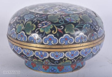 BOÎTE CIRCULAIRE AVEC COUVERCLE EN ÉMAIL CLOISONNÉ