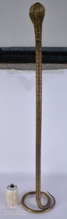 A LARGE ANTIQUE INDIAN BRONZE FIGURE OF A COBRA. 9