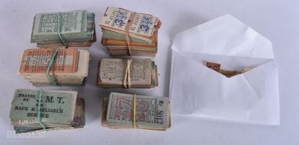 AUTOBUSES DE ÉPOCA Y BILLETES DE TRANSPORTE. (cant