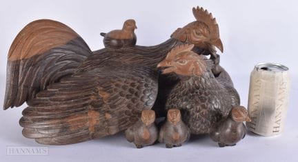 A LARGE JAPANESE TAISHO PERIOD CARVED WOOD FOWL SC