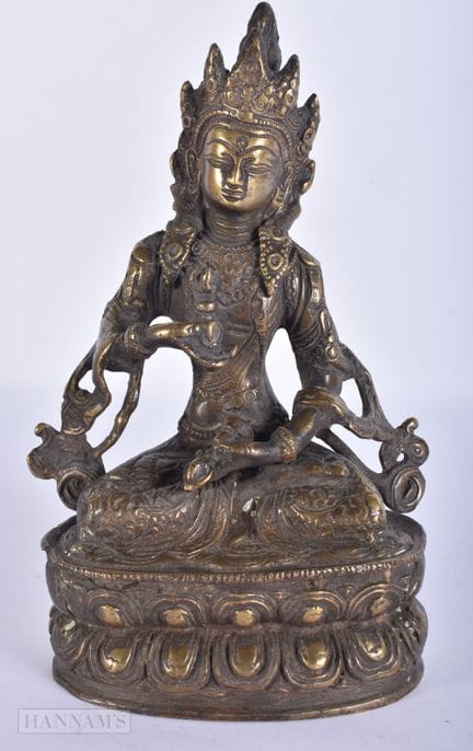 EIN ANTIKER TIBETISCHER BUDDHA AUS BRONZE. 22 cm x