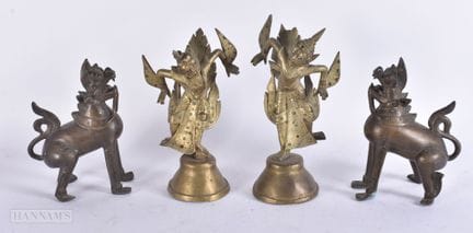 FOUR 19TH CENTURY SOUTH EAST ASIAN BRONZE FIGURES.