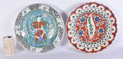 TWO MIDDLE EASTERN TURKISH IZNIK PLATES. 31 cm wid