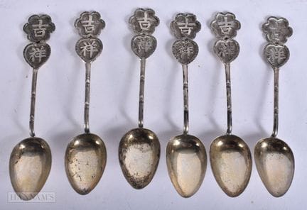 6 cucharillas de té chinas de plata para exportaci