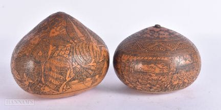TWO SOUTH EAST ASIAN ENGRAVED NUTS. Largest 9.25 c