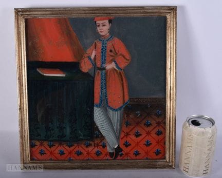 PINTURA INDIA DEL SIGLO XIX SOBRE VIDRIO que repre