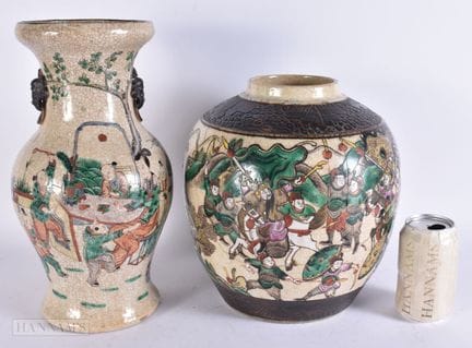 TWO 19TH CENTURY CHINESE CRACKLE GLAZED FAMILLE VE