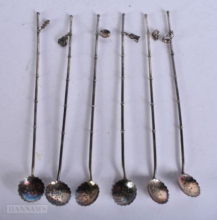 6 cucharas vintage japonesas de plata de ley 950 c