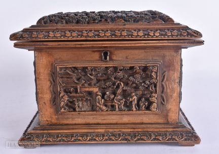 A 19TH CENTURY CHINESE CARVED HARDWOOD CASKET Qing