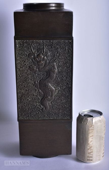 A LARGE 19TH CENTURY CHINESE BRONZE SQUARE FORM DR