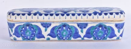 A MIDDLE EASTERN IZNIK POTTERY WRITING BOX AND COV