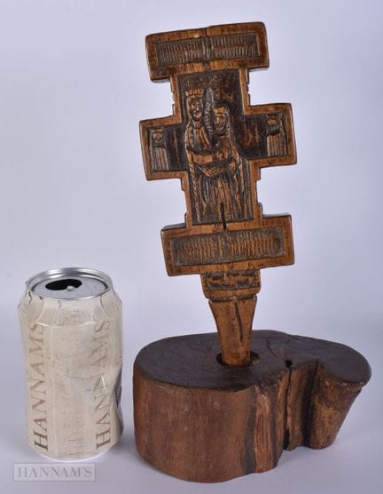 AN UNUSUAL EARLY CARVED WOOD ORTHODOX CROSS possib