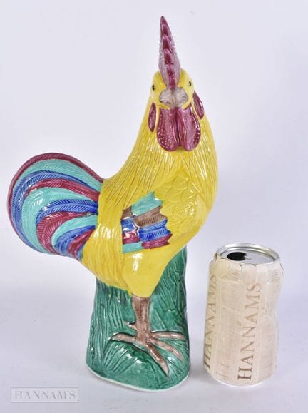 A CHINESE PORCELAIN FIGURE OF A ROOSTER. 30 cm hig