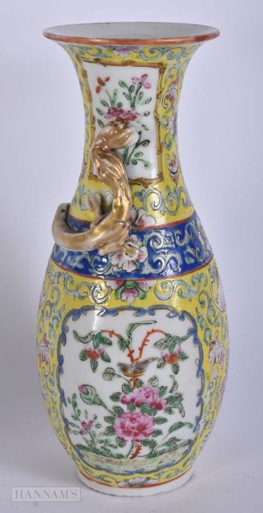 Jarrón chino de porcelana «Famille Jaune» del sigl