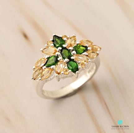 Bague en argent 925 millièmes ornée de chromes dio