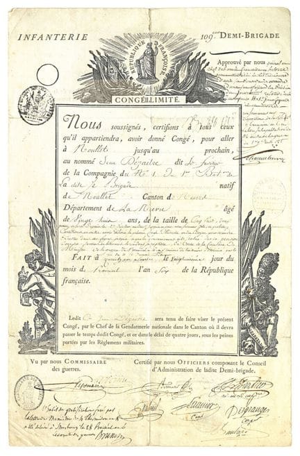 Militärurlaub aus der Zeit der Revolution 1798: Sc