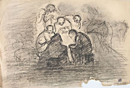 ANONYME
Réunion autour du feu
dessin au crayon gra