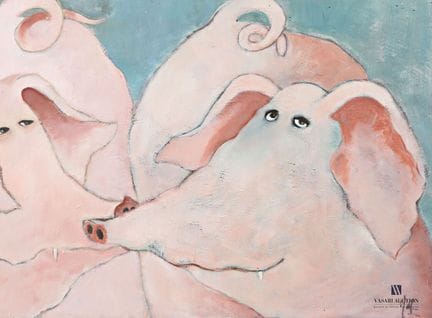 ANONYMOUS
The Pigs
Oil on canvas
Signed lower righ