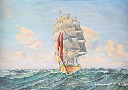 DESROCHES (20th century) 
Ship at Sea
Oil on panel